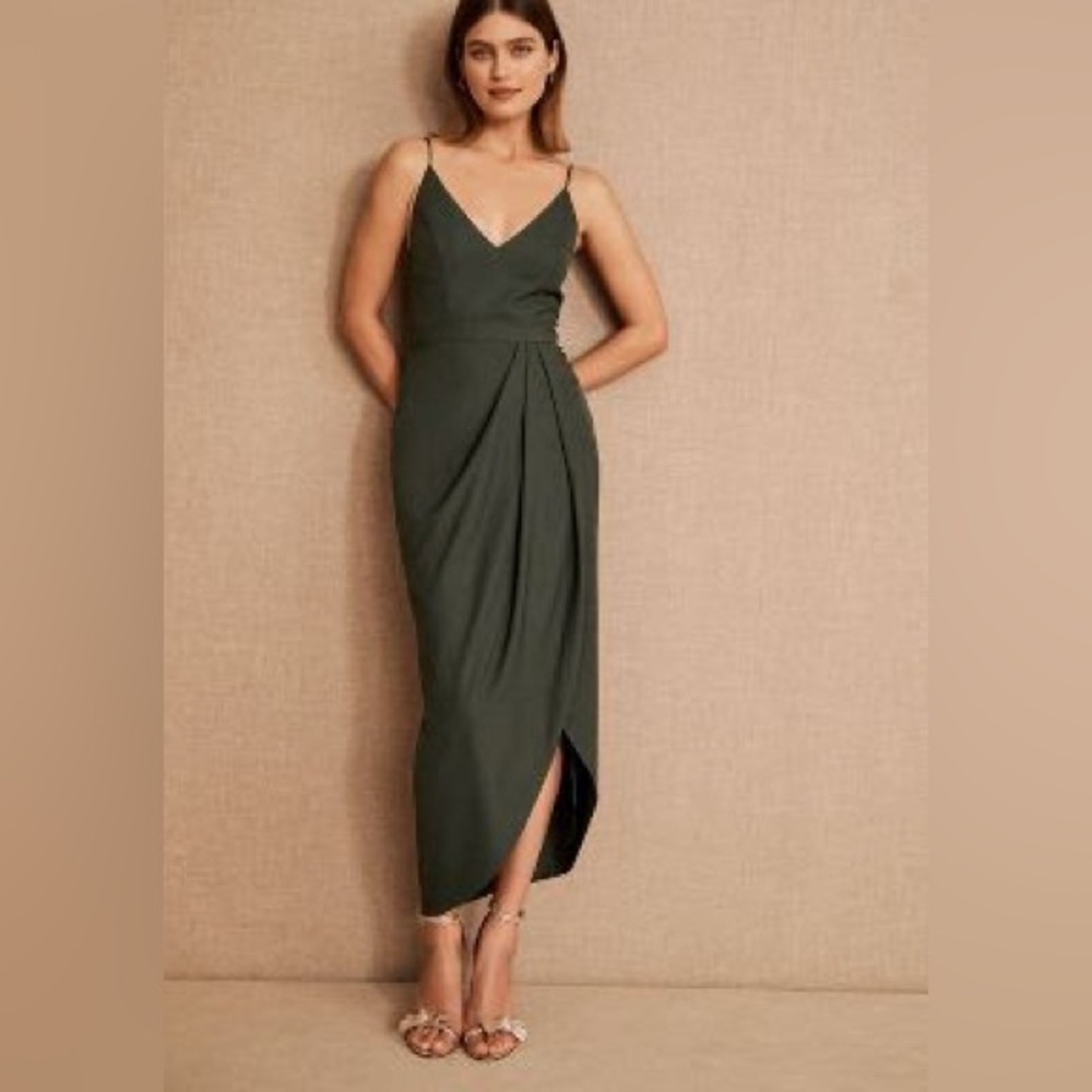 BHLDN Anabela V-Neck Crepe Dress size 4 never worn Forrest green